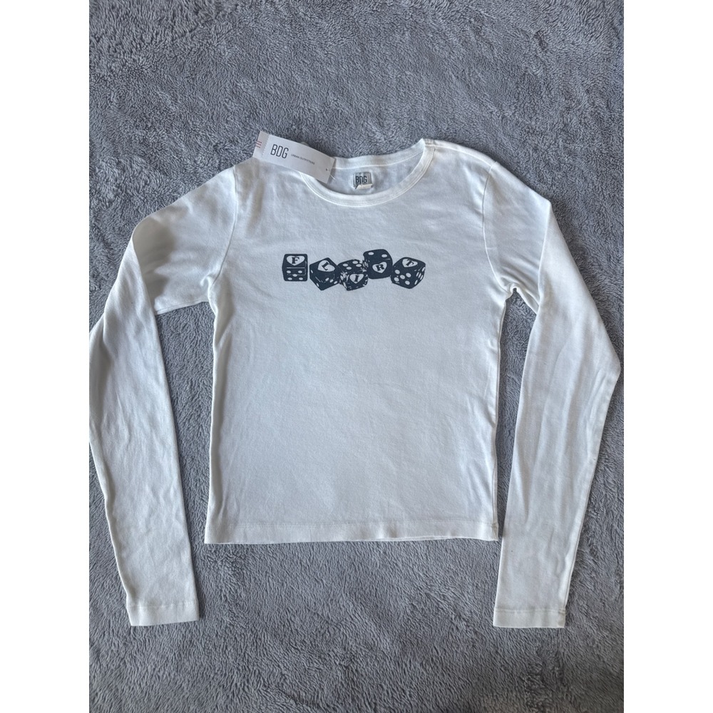 BDG Urban Outfitters White Flirt Dice Graphic Long Sleeve Tee Shirt Medium NWT